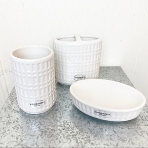 Kassatex White Ceramic Basketweave Bath Accesories